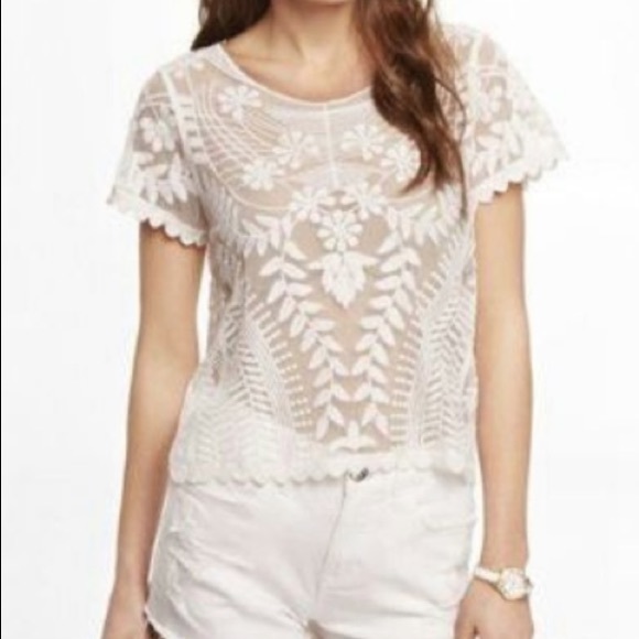 Express Tops - BOGO Free! White Lace Sheer Coachella Top